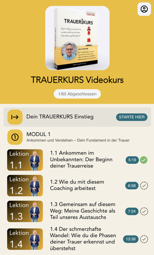 TRAUERKURS im Test: Die Online-Trauerbegleitung von Coach Jens Schmidt ist auch auf Mobilgeräten (Handy / Tablet) nutzbar, nicht nur auf stationären Computern.