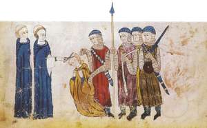 Dégradation d'un clerc. Coutumes de Toulouse, 1296, BnF.