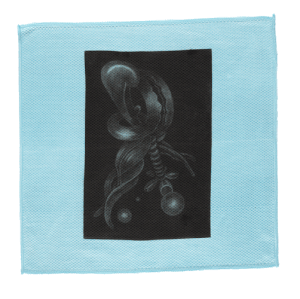 Hit me with your rhythm stick, 2026 / Mezzotinto auf Microfasertuch / 30x20  (39,5x39,5) cm / Auflage 5