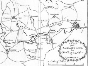 Map (part) of the Birmingham Canal from William Hutton 1783 'An History of Birmingham'