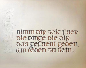 "Nimm Dir zeit" insulare Minuskeln mit Prägung