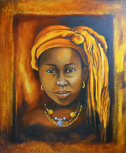 tableau Afrique turban portrait femme  huile 