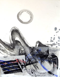 Abstraktion mit Zen-Kreis, Collage/48,0x68,5/3S71-0342.1