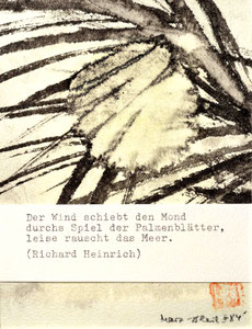 Mond, Palmenblätter/Haiku/1984/10,3x13,5cm/21,0x29,5cm Passepartout/ID: M63-129