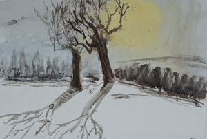 Obstbäume im Winter/Sumi-e/1988/52,5x43,5/ID: 8S75-1008