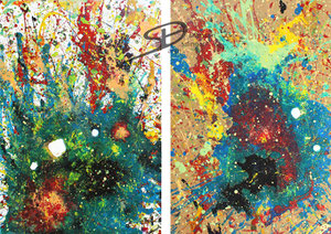 Sarah Esslinger-Dahlmann, Explosionen (zweiteilig), Oktober 2019, 50 x 100 cm bzw. gesamt 100 x 100 cm, Acrylfarbe, Mischtechnik auf Pappe