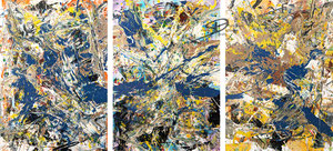 Sarah Esslinger-Dahlmann, Verbunden (dreiteilig), Mai 2022, je 70 x 100 cm gesamt 210 x 100 cm, Acrylfarbe, Mischtechnik auf Leinwand