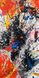 Sarah Esslinger-Dahlmann, Verarbeitung, April 2024, 70 x 140 cm, Acrylfarbe, Mischtechnik auf Leinwand