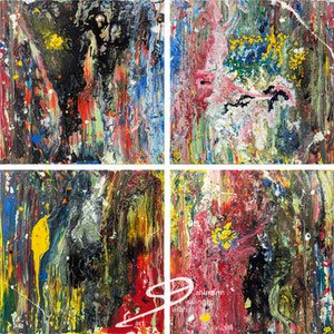 Sarah Esslinger-Dahlmann, immer in Bewegung (vierteilig), August 2022, je 50 x 50 cm gesamt 100 x 100 cm, Acrylfarbe, Mischtechnik auf Leinwand