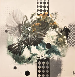 L'envol de la mésange     80 x 80 