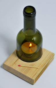 C41 - porta candela con base in legno - dim. 37.5 cl