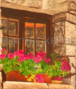 Blumenfenster - Original: Öl auf Leinwand, 70x80 cm, 1.900 € • Druck auf Leinwand : 190 €