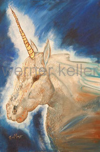 Einhorn - Öl auf Hartfaser, 40x60 cm, 800 €  • Druck auf Leinwand: 120 €