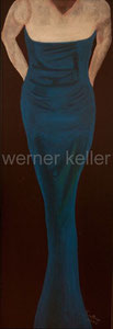 blaues Kleid - Original: Öl auf Hartfaser, 35x100 cm, 550 € • Druck auf Leinwand : 160 €