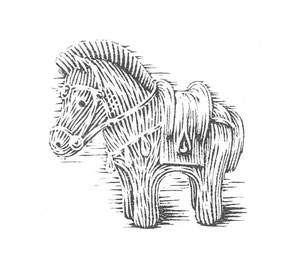 Ancient Clay Horse (linocut) 4. 8x4. 8cm