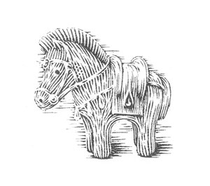 Ancient Clay Horse (linocut) 4. 8x4. 8cm