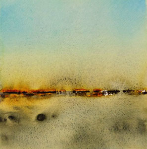 "Ginder" nazomer-9, 2023/ Aquarelle on aquarelle paper and woden panel/  20x20x3 cm (Sold, private collection in Dordrecht )