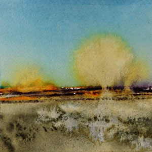 "Ginder" nazomer-2, 2023/ Aquarelle on aquarelle paper and woden panel/ 15x15x3 cm (Sold, private collection in Dordrecht )