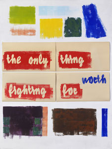 the only thing worth fighting for, 2017, 154 x 106 cm, printing ink and paper on wood panel