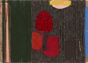 weiß blau gelb grün rot 14, 2026, 21 x 30 cm, wool, fabric, paper on wood
