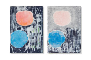 flowers 7 – 8, 2014, series of 2 monotypes, 60 x 42 cm, on paper on wood