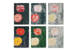 flowers 1 – 6, 2014, series of 6 monotypes, 60 x 42 cm, on paper on wood