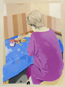 Portrait of Mamie at Breakfast, Oil on Paper, 15 x 12 inches, 2018