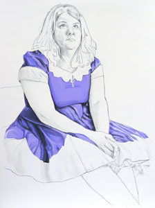 Cynthia as Ninnie, Graphite and Oil on Paper, 24 x 18 inches, 2015