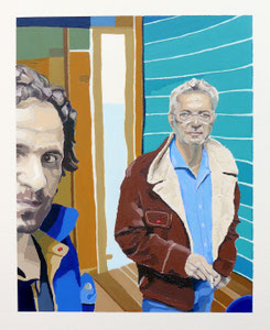 Self-Portrait w/ Father (Take my Coat) , Oil on Paper, 16 x 12 inches, 2018