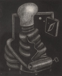 Flirting with the gear lever, 2022 / Mezzotinto auf Büttenpapier / 12,7x11,5 (20x16,5) cm / Auflage 4