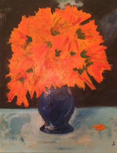 Blumen in blauer Vase II (70x90cm), Acryl auf Leinwand