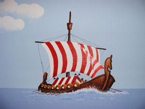 Wikingerschiff (Wandgemälde, Breite des Schiffes ca. 110cm)