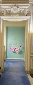 couronne de fleurs en papier, tonalité roses pastel et fuchsia 