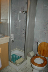 le cabinet de toilette du F2 (lavabo + douche + WC)