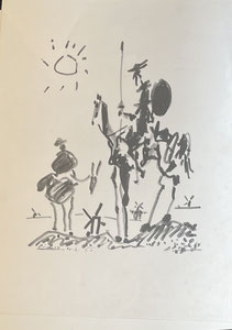 PICASSO Pablo, d’après  Don Quichotte Lithographie en offset signée et datée 10.3.1955 en bas à gauche dans la planche Editions Combat pour la paix 64,5 x 50 cm  