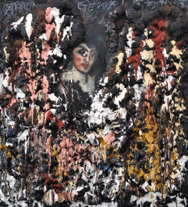 (an: caravaggio4_pop.jpg)  2017  Malerei, plastische Masse auf Leinwand  120 x 110 x 10 cm, Sammlung des Landes Salzburg