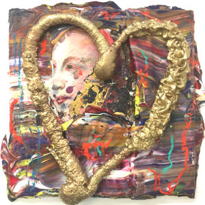 Veränderungen lieben (statt: storyimage_greta_thunaberg.jpg)  2023  Malerei, plastische Materialien auf Leinwand  50 x 50 x 7 cm