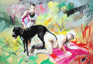 Freizeichen Riten (Trio)  2007  Malerei auf Papier  70 x 100 cm, Privatsammlung