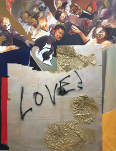 Kontakt Lieben statt Hetzen 2022, 2010, 2006  Malerei, Polyurethan auf Holz auf Leinwand, 220 x 180 cm x 4 cm