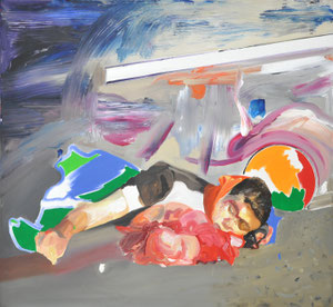 Am Anschlag  2006  Malerei auf Leinwand  120 x 130 x 4 cm