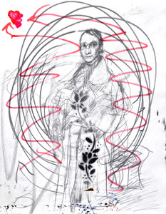 sich verlieben (an: jean-auguste-dominique-ingres-portrait-drawing-1349250639_b.jpg)  2016  Zeichnung, Sticker auf Papier  40 x 30 cm