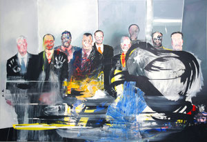 Wendepunkt Männergesellschaft  2008  Malerei auf Leinwand  200 x 290 x 2 cm    