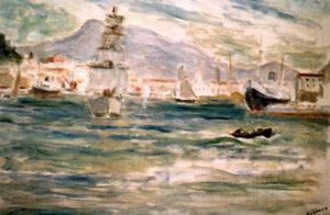 1933 - Trois mâts à Nice Huile sur toile 38 x 55 cm - n° 210