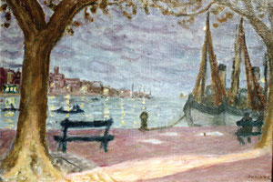 1928 - Port de Martigues la nuit Huile sur toile 38 x 55 cm - n° 2909