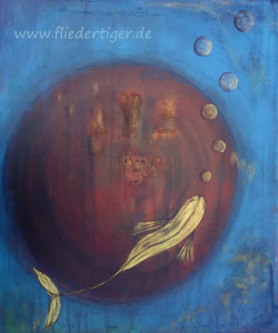 Goldfisch • Strukturpaste, Acryl und Metallicfarbe auf Leinwand • 50 cm x 60 cm • 240 Euro