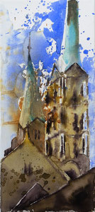 #692, Kaiserdom Bamberg, Acrylgemälde, Leinwand auf Keilrahmen,  Cathedral of Bamberg , watercolor painting on canvas on stretcher frame,  H x B x T (H x W x D): 40 cm x 18 cm x ca. 1,7 cm, VERFÜGBAR/AVAILABLE