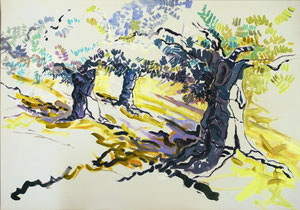 #625, Olivenhain, Acrylgemälde, Leinwand auf Keilrahmen,  Olive Grove, acrylic painting, Canvas on stretcher frame,  H x B x T (H x W x D): 70 cm x 100 cm x ca. 1,7 cm, VERFÜGBAR/AVAILABLE