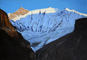 #611, Majestätisch dem Abend entgegen - Fiescherhorn, Acrylgemälde, Leinwand auf Keilrahmen,  Majestically facing the evening light, acrylic painting, Canvas on stretcher frame,  H x B x T (H x W x D): 70 cm x 100 cm x ca. 1,7 cm, VERFÜGBAR/AVAILABLE