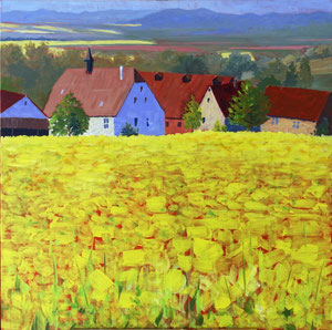 #587, Frühling am Elfinger Hof (2), Acrylgemälde, Leinwand auf Keilrahmen,  Spring time at Elfinger farm, acrylic painting, Canvas on stretcher frame,  H x B x T (H x W x D): 100 cm x 100 cm x ca. 3,8 cm, VERFÜGBAR/AVAILABLE