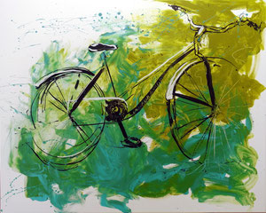 #623, Mobilität in GRÜN, Acrylgemälde, Leinwand auf Keilrahmen,  Mobility in GREEN, acrylic painting, Canvas on stretcher frame,  H x B x T (H x W x D): 80 cm x 100 cm x ca. 1,7 cm, VERFÜGBAR/AVAILABLE